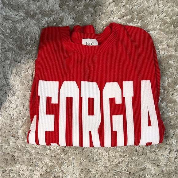 BUCKETLIST Sweaters - Red 'Georgia' Ribbed Knit Sweater - White Lettering